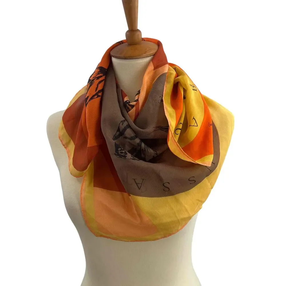 TRUSSARDI Womens Multicolor Lightweight Dog Theme Silk Printed‎ Scarf Italy Made